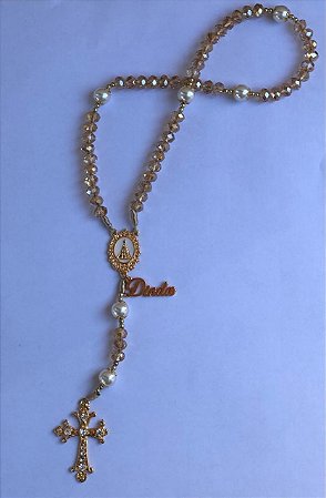 TERÇO CRISTAL 8MM DINDA APARECIDA RESINADO