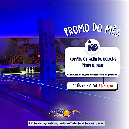 PROMO OUTUBRO: 01 hora de boliche de R$69,90 por apenas R$39,90. *Consulte as regras na descrição*