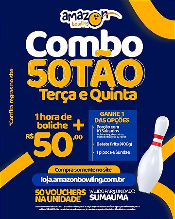 SUM - PROMO DE AGOSTO 50TÃO - 01 hora de Boliche + Itens de sua escolha *Consulte as regras na descrição*