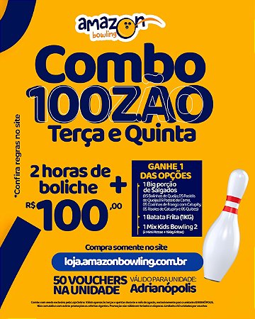 ADR - PROMO DE AGOSTO 100ZÃO - 02 horas de Boliche + Itens de sua escolha *Consulte as regras na descrição*