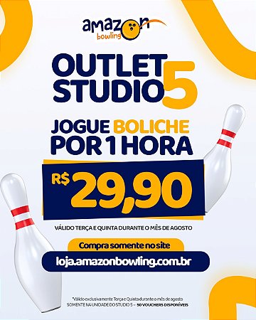 OUTLET STUDIO 5: PROMO DE AGOSTO - 01 hora de boliche de R$74,90 por apenas R$29,90 *Consulte as regras na descrição*