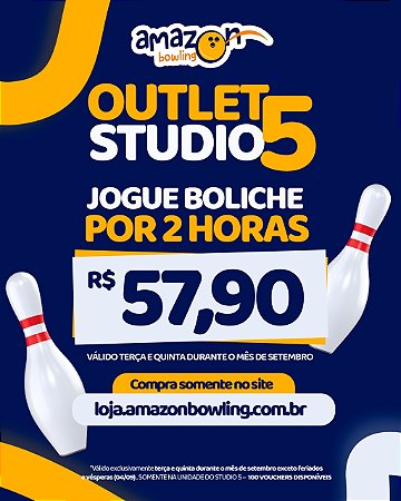 OUTLET STUDIO 5: Promo de Setembro - 02 horas de Boliche DE R$149,80 POR APENAS R$57,90 *Consulte as regras na descrição*