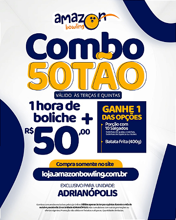 ADRIANÓPOLIS - PROMO DE OUTUBRO 50TÃO - 01 hora de Boliche + Itens de sua escolha *Consulte as regras na descrição*
