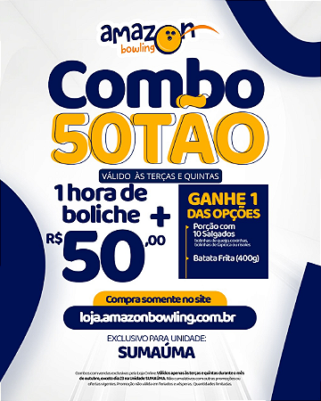 SUMAÚMA - PROMO DE OUTUBRO 50TÃO - 01 hora de Boliche + Itens de sua escolha *Consulte as regras na descrição*