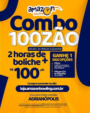 ADRIANÓPOLIS - PROMO DE OUTUBRO 100ZÃO - 02 horas de Boliche + Itens de sua escolha *Consulte as regras na descrição*