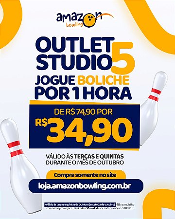 OUTLET STUDIO 5: Promo de Outubroc - 01 hora de Boliche DE R$74,90 POR APENAS R$34,90 *Consulte as regras na descrição*
