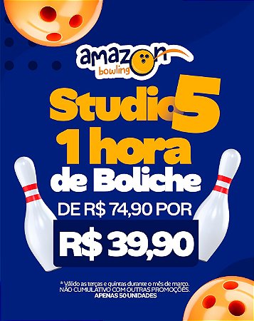STUDIO 5 - MARÇO: Compre 01 hora de Boliche DE R$74,90 POR APENAS R$39,90 *Consulte as regras na descrição*