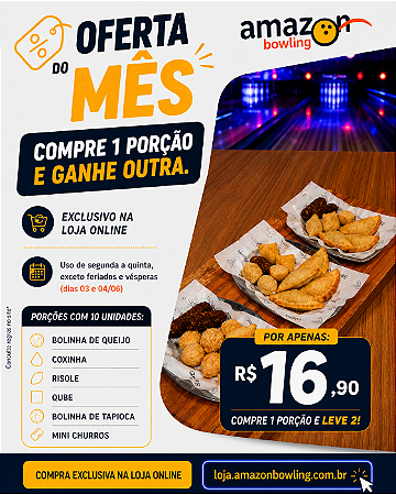 ESPECIAL DE JUNHO - Compre 01 porção de salgados (10un) e ganhe outra *Consulte as regras do cupom na descrição*.