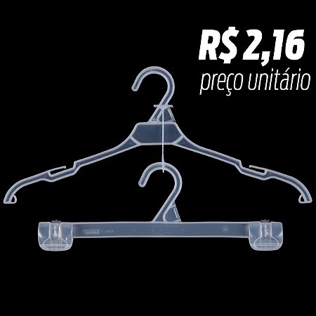 Kit Cabide Adulto ref. 3356 + Pino Interligador + Cabide ref. 5748 Transparente - 200 KITS