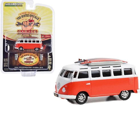 Kombi Samba Bus c/ pranchas - Greenlight - Escala 1/64 - Metal e pneus de borracha