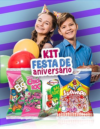 Kit de 2 Pct de Balas e 2 Pct Pirulitos Para Festa de Aniversário 2,4 Kg