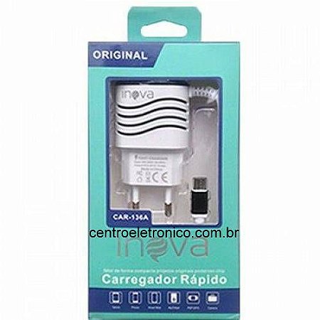 Carregador(g)ac Cel 3,6a 2usb+cabo V8 1mt