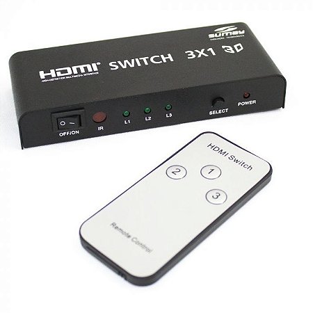 COMUTADOR HDMI 3 ENTRADA 1 SAIDA COM CONTROLE 25MT