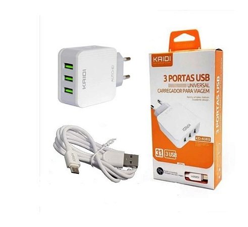 Adap(g)ac Cel 3usb+cabo 1mt V8 3,1a Br Kaidi