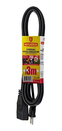 Extensao 3mt 1tom 2p Pp Plano Mega 20a 2,5mm Pt