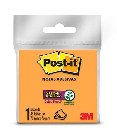 Bloco Autoadesivo 76x76mm C 45fls Neon Laranja Post It 3m Loja Kento Papelaria Material Para Escritorio E Informatica