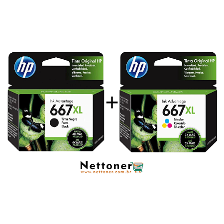 KIT 2 CARTUCHOS ORIGINAL HP 667XL COLOR E PRETO