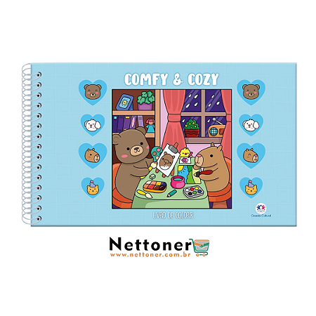 LIVRO DE COLORIR COMFY AND COZY BLUE GOODS CAPA DURA HOLOGRÁFICA CAPIVARA
