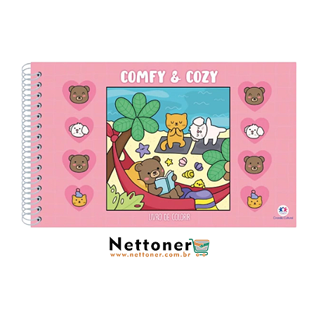 LIVRO DE COLORIR COMFY AND COZY PINK GOODS CAPA DURA HOLOGRÁFICA