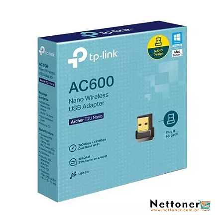 ADAPTADOR WI-FI TP-LINK ARCHER T2U NANO AC600 USB DUAL BAND 2.4GHZ 5GHZ 600MBPS (099978)