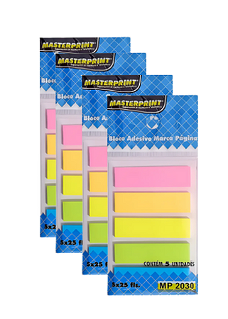 MARCADOR DE PAGINAS KIT COM 4 UNI. MP2030 | 12mm x 45mm | RETO | 5 CORES 5X25 fls.