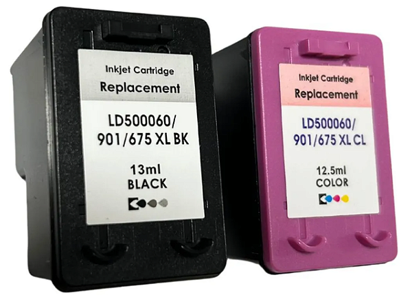 KIT COM 2 CARTUCHOS DE TINTA P/ IMP HP 60 - 60XL 901 XL PRETO E COLORIDO MICROJET