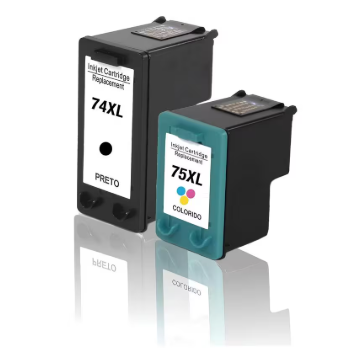 KIT COM 2 CARTUCHOS DE TINTA P/ IMP HP 74 - 74XL PRETO E 75 - 75XL COLORIDO MICROJET