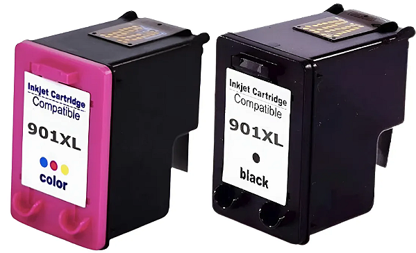 KIT COM 2 CARTUCHOS DE TINTA P/ IMP HP 901XL PRETO E COLORIDO MICROJET