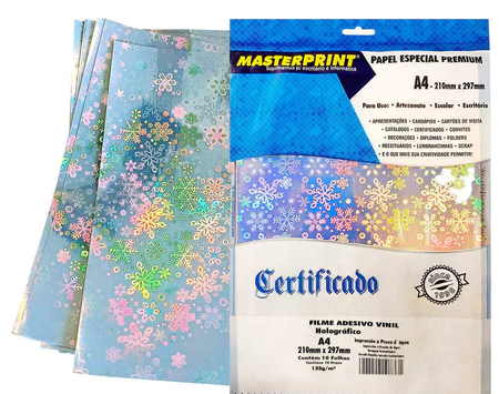 FILME ADESIVO VINIL A4 HOLOGRAFICO FLOCOS DE NEVE135g/m²