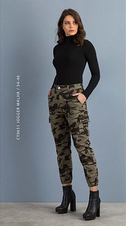 Calça Jeans Feminina Jogger Camuflada - Divero Jeans - Roupa