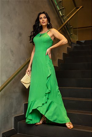 Vestido Longo Verde Gisele Decote Gota - Via Sampa - Roupa Feminina -  Firenze Modas
