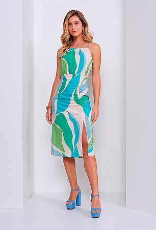Vestido Midi Estampado Porcelana Rajada Ilicitio Roupa