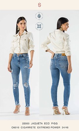 Calça Feminina Jeans Cigarrete Destroyed Extremo Power - Divero Jeans