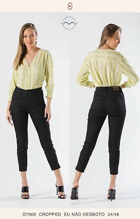 Calça Feminina Jeans Preta Cropped - Divero Jeans