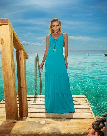 Vestido Longo Azul Cancun - Via Sampa