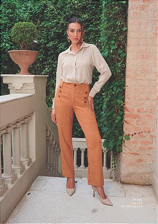 Calça Paula Feminina Alfaiataria Marron - Via Sampa
