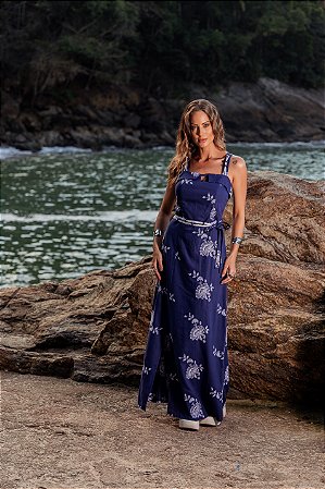 Vestido Longo de Linho Feminino Bordado - Via Sampa