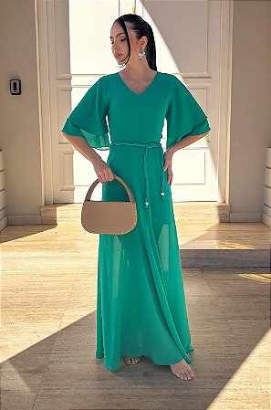 Vestido Longo Verde Duas Mangas - Via Sampa