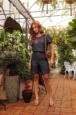 Conjunto Feminino Short e Blusa Jeans - Via Sampa