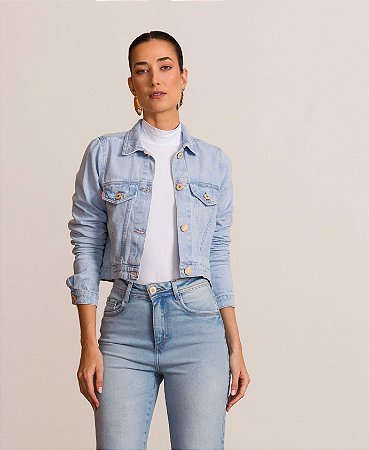 Jaqueta Feminina Jeans Claro Donna Cropped - Divero Jeans