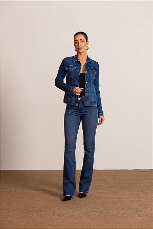 Jaqueta Jeans Feminina Lavagem Tradicional Aspecto Moletom