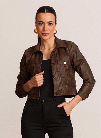 Jaqueta Donna Cropped Feminina Marrom - Divero Jeans