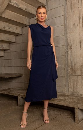 Vestido Midi Feminino Degage Azul Marinho - Via Sampa