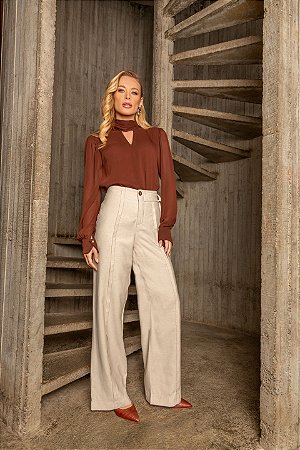 Calça Feminina com Faixa e Botão - Via Sampa