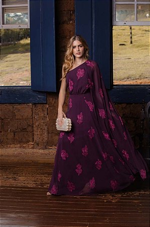 Vestido Longo Assimetrico com Saia Nesgada - Via Sampa