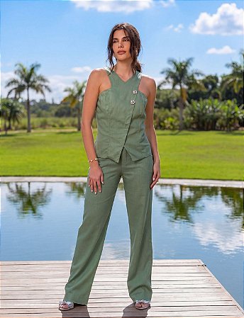 Conjunto feminino Verde de Linho - Via Sampa