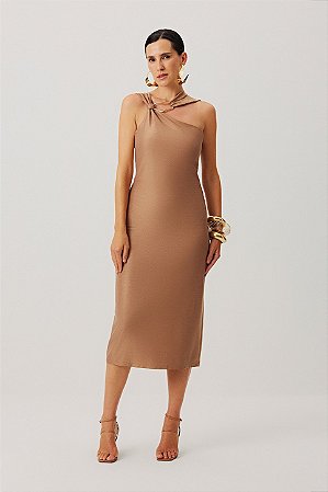 Vestido Midi Assimétrico com Aviamento - Meia Loka