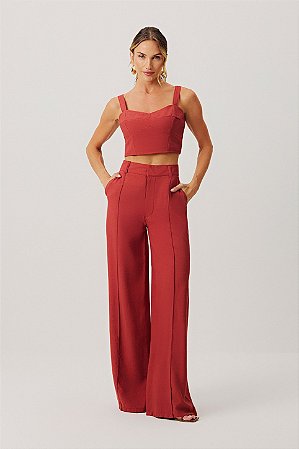 Calça Feminina Wide Nervuras Preta - Meia Loka
