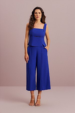 Calça Feminina Ampla Azul Meia Loka