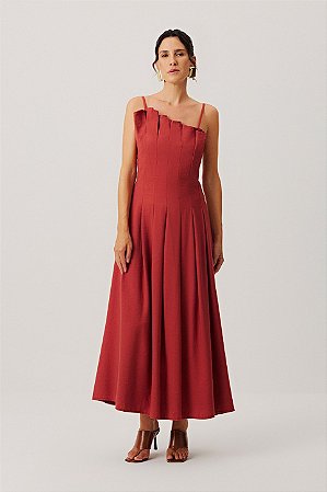 Vestido Feminino Maxi Midi com Pregas - Meia Loka